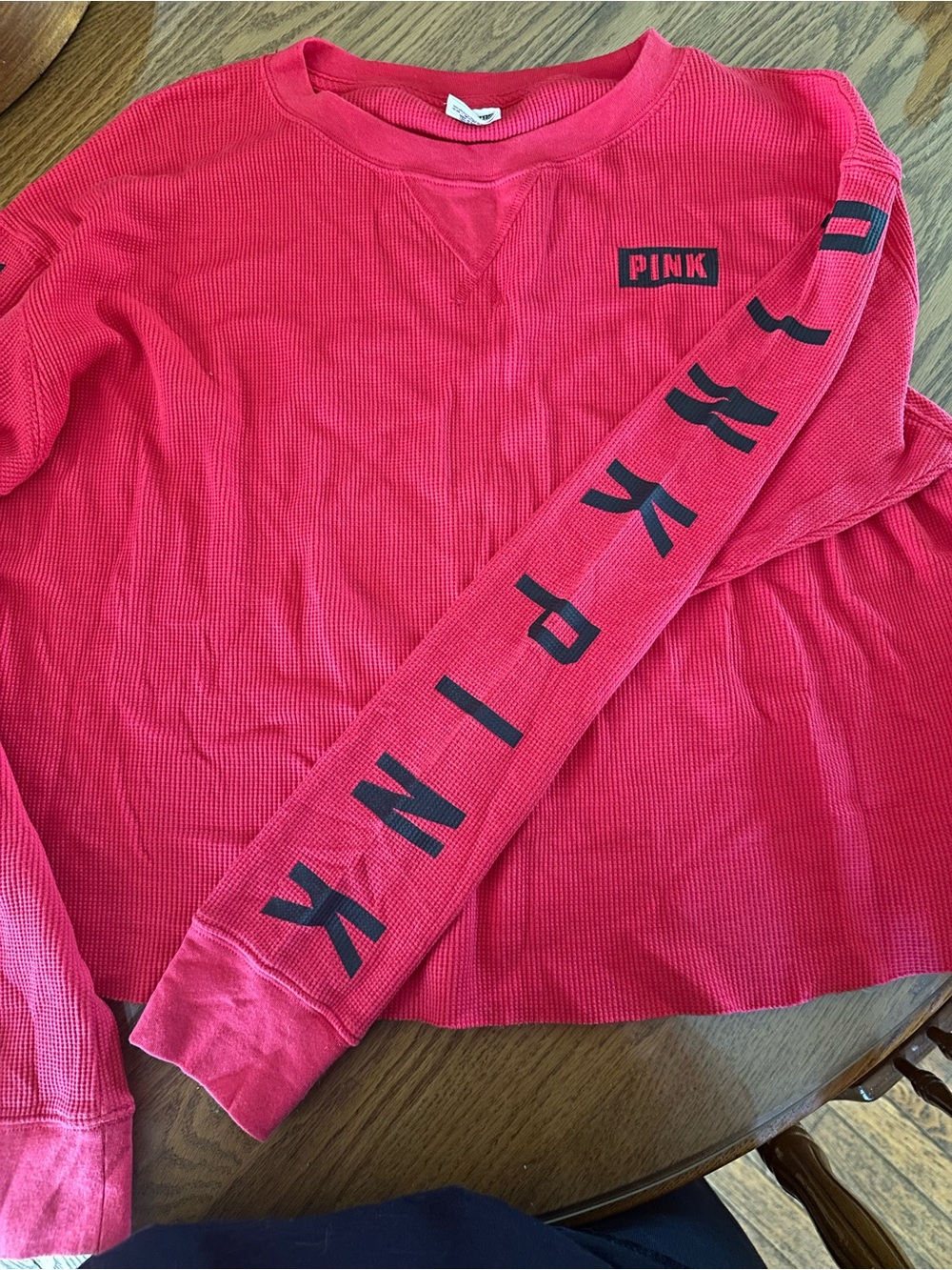 PINK Victoria's Secret Red Waffle Long Sleeve Top